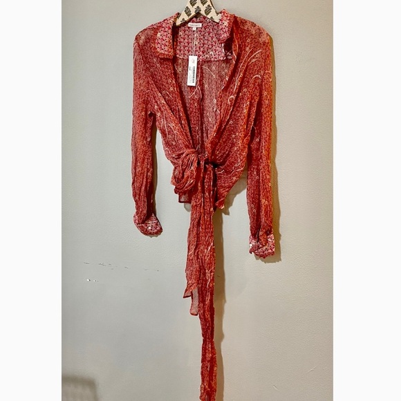 Poupette St. Barth Elise Silk Wrap Blouse. - Picture 1 of 8